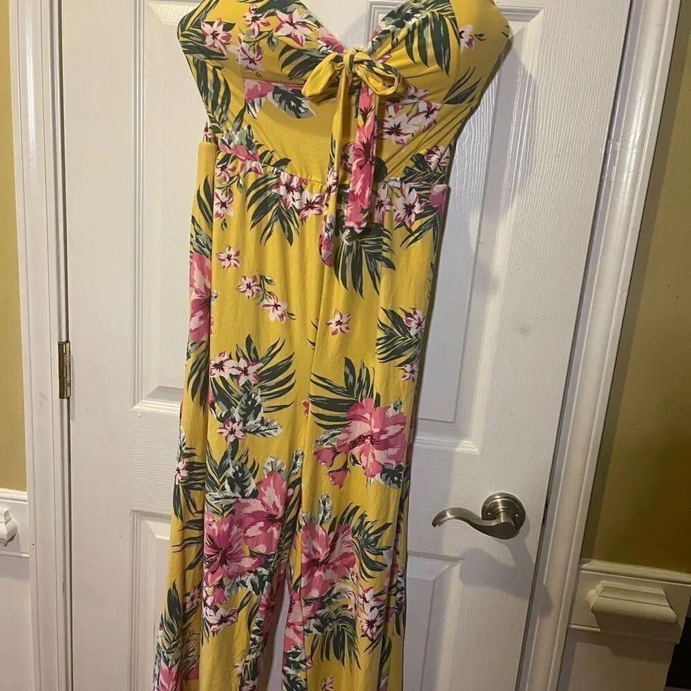 NWT No Boundaries Yellow Floral Women's Jumpsuit Romper detachable straps SZ3XL
